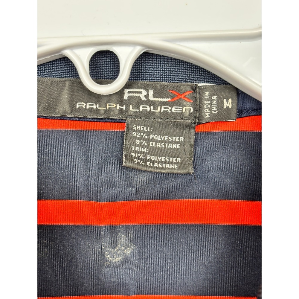 RLX Ralph Lauren Mens Medium Striped Performance Golf Polo Shirt Navy Orange - Picture 3 of 10